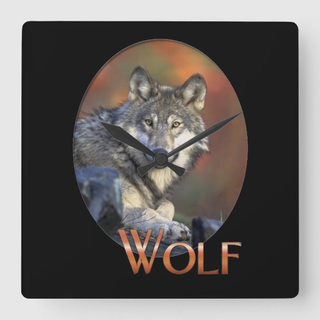 Wolf Liebhaber Kunst Quadratische Wanduhr (Vorderseite)