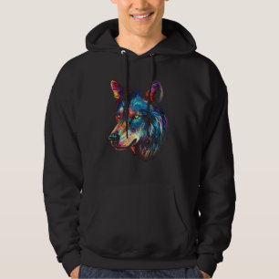 Wolf Lover Artwork Animal Colorful Motif Wolf Hoodie