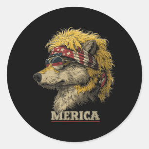 Wolf - Lustiger 4. Juli Amerikanische Flagge Vater Runder Aufkleber