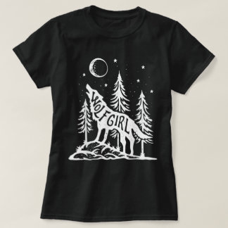 Wolf Mädchen Wald Heulender Mond Grafik T-Shirt