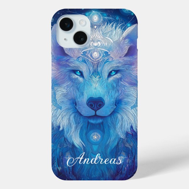 Wolf Magie Blau Case-Mate iPhone Hülle (Rückseite)