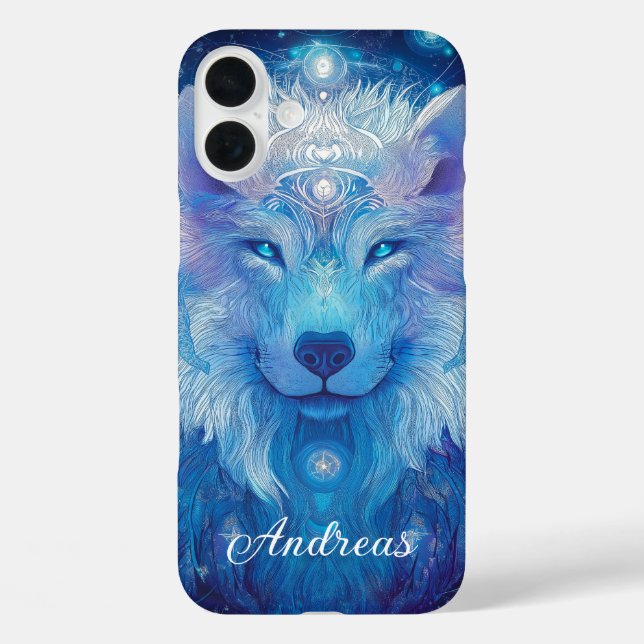 Wolf Magie Blau iPhone 16 Plus Hülle (Rückseite)