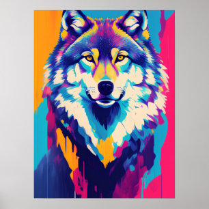 Wolf Malerei Art Decoration, farbenfroher Regenbog Poster