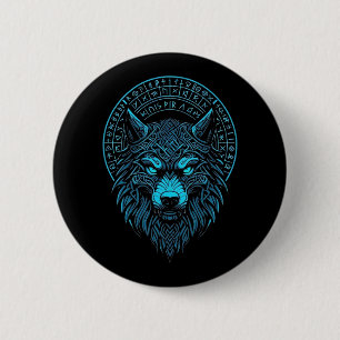 Wolf Mask Odin Runes Norse Compass Viking Button