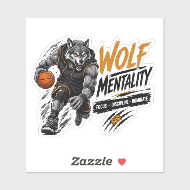 Wolf Mentalität Basketball  Aufkleber (Blatt)