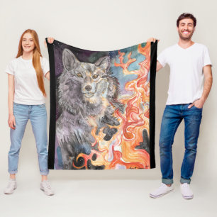Wolf mit bernsteinfarbenen Augen Wasserfarben Fleecedecke