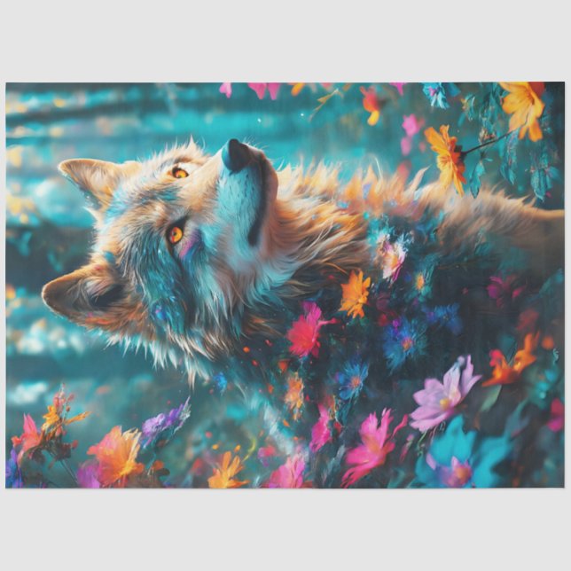 Wolf mit Blume Seidenpapier (Vorderseite)