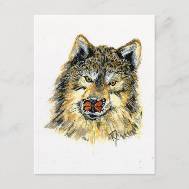 Wolf mit Butterfly Postcard Postkarte (Vorderseite)