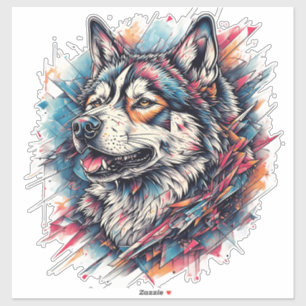 Wolf mit geometrischen Elementen und lebendigen Fa Aufkleber