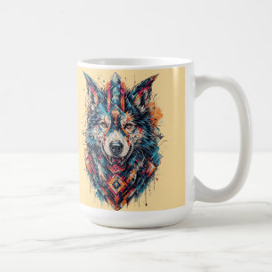Wolf mit geometrischen Elementen und lebendigen Fa Kaffeetasse