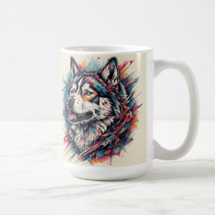 Wolf mit geometrischen Elementen und lebhaften Far Kaffeetasse