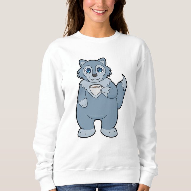 Wolf mit Kaffee-Cup Sweatshirt (Vorderseite)