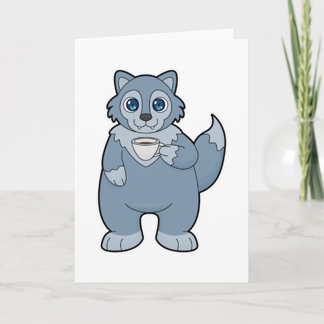 Wolf mit Kaffeetasse Karte (Vorderseite)