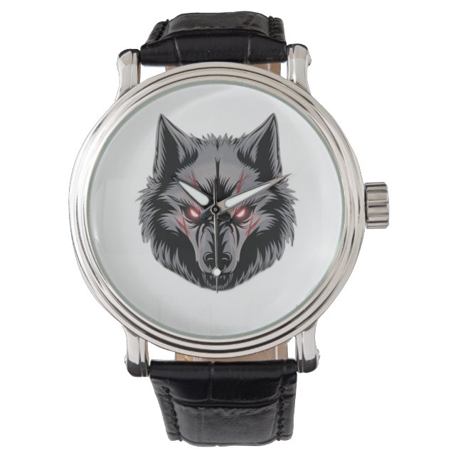 Wolf mit leuchtenden roten Augen bekämen Armbanduhr (Vorderseite)
