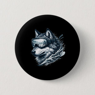 Wolf mit Skischneebrille Wolf Skifahren Button