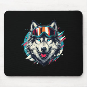 Wolf mit Skischutzbrille Skifahren Liebhaber Mousepad