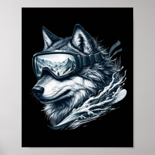 Wolf mit Skischutzbrille Wolf Skifahren Poster