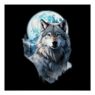 Wolf Mond Grafik Heulend, unter Vollmondnacht Poster