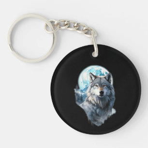 Wolf Mond Grafik Heulend ,Unter Vollmondnacht Schlüsselanhänger