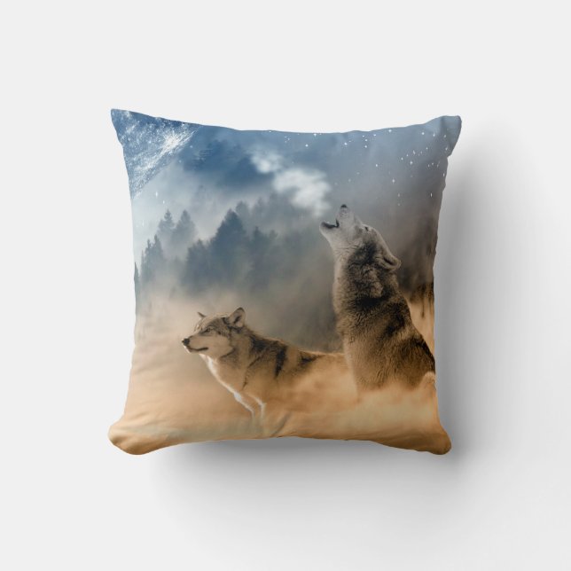 Wolf-Mond-Kissen Kissen (Vorderseite)