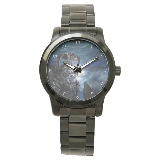 Wolf Mond - Wolf mit Golem Armbanduhr (Vorderseite)