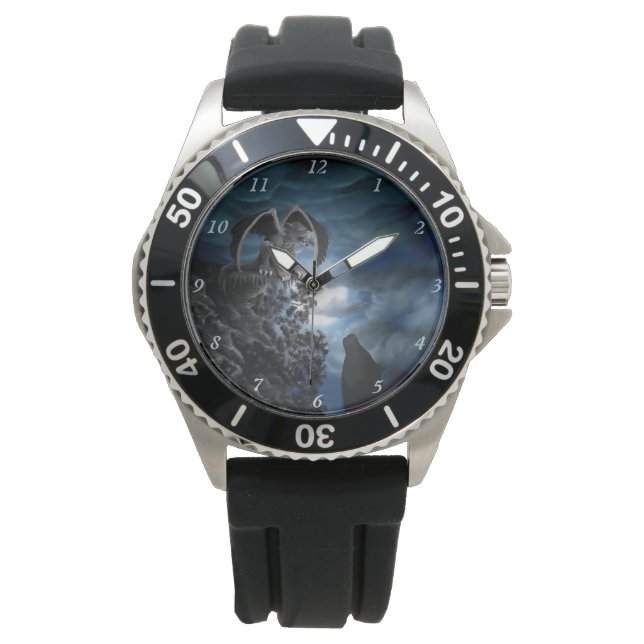 Wolf Mond - Wolf mit Golem Armbanduhr (Vorderseite)