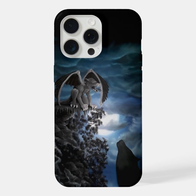 Wolf Mond - Wolf mit Golem iPhone 15 Pro Max Hülle (Rückseite)