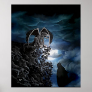 Wolf Mond - Wolf mit Golem Poster