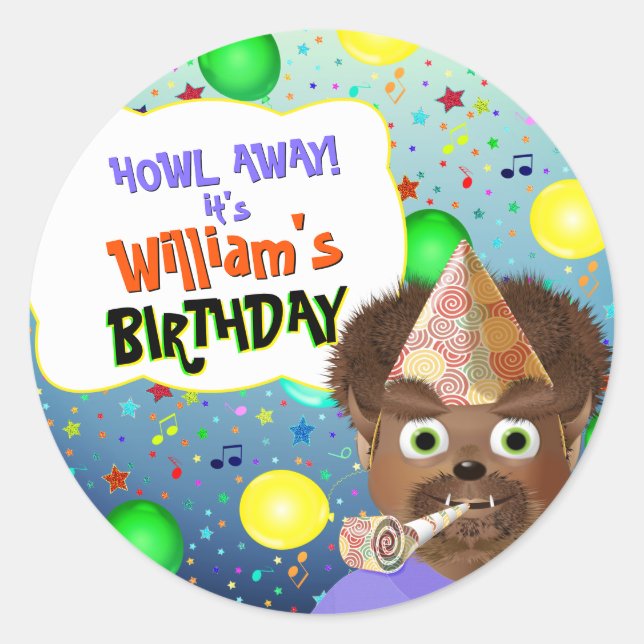 Wolf Monster Birthday Party Classic Round Sticker (Vorderseite)