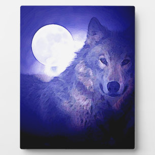 Wolf, Moon & Blue Night Fotoplatte