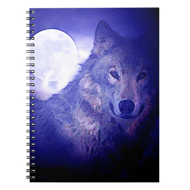Wolf, Moon & Blue Night Notebook Notizblock (Vorderseite)