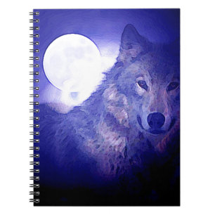 Wolf, Moon & Blue Night Notizblock