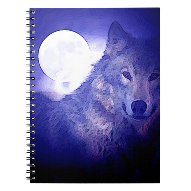 Wolf, Moon & Blue Night Notizblock (Vorderseite)