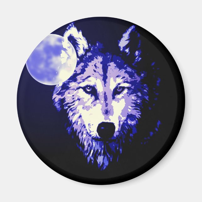 Wolf & Moon Dark Blue Night Collage Magnet (Vorne)