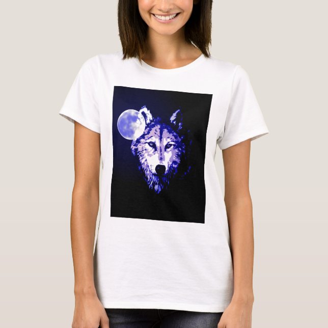 Wolf & Moon Dark Blue Night Collage T-Shirt (Vorderseite)