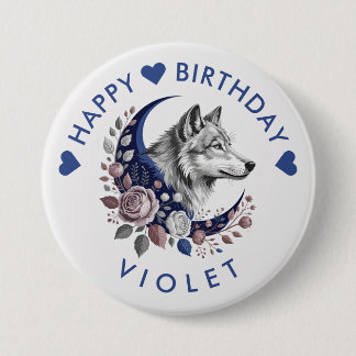Wolf & Moon Happy Birthday Button