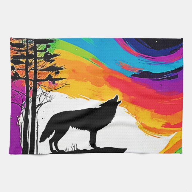 Wolf Moon Howl Art Geschirrtuch (Horizontal)