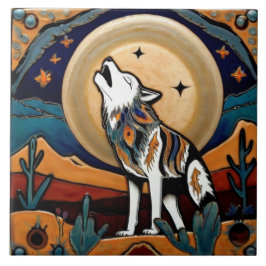 Wolf Moon Howl Southwestern Style Südwest Fliese