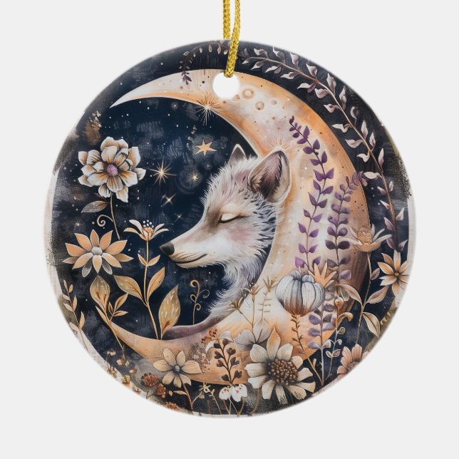 Wolf Moon Keramik Ornament (Vorne)