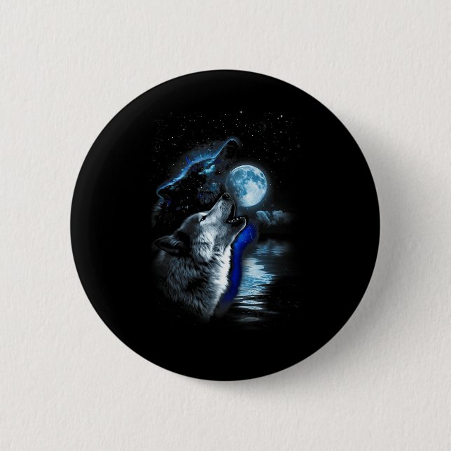 Wolf Moon Lake Wolf Howling Full Moon Wolf Graphic Button (Vorderseite)