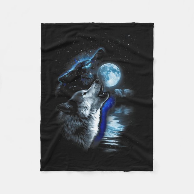 Wolf Moon Lake Wolf Howling Full Moon Wolf Graphic Fleecedecke (Vorderseite)