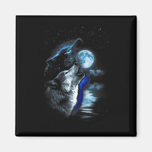Wolf Moon Lake Wolf Howling Full Moon Wolf Graphic Magnet (Vorne)