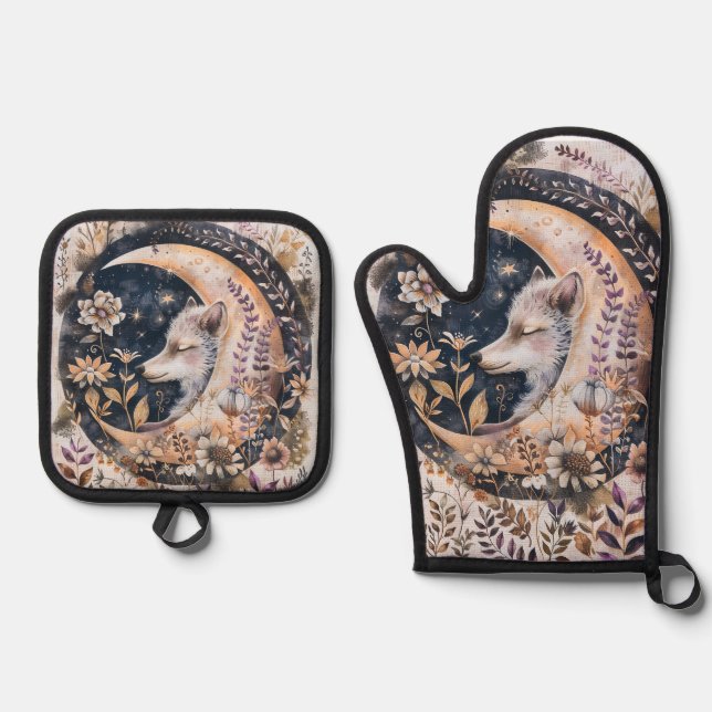 Wolf Moon Ofenhandschuh & Topflappen-Set (Vorderseite)