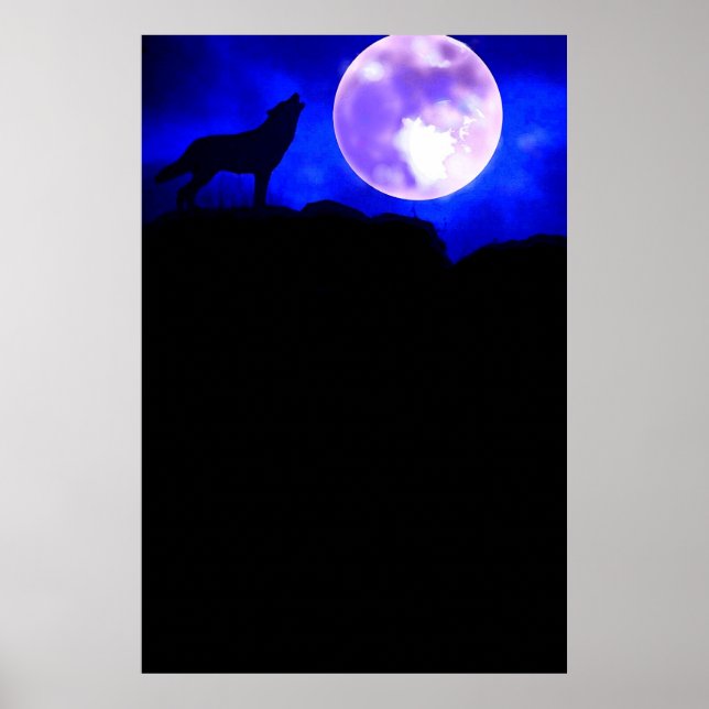 Wolf & Moon Panorama Poster Print (Vorne)