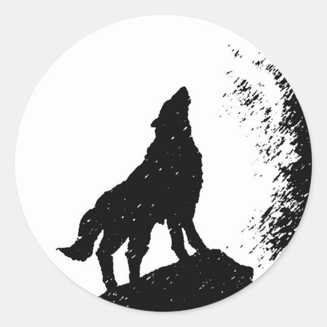 Wolf & Moon Silhoutte Runder Aufkleber (Vorderseite)