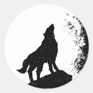 Wolf & Moon Silhoutte Runder Aufkleber