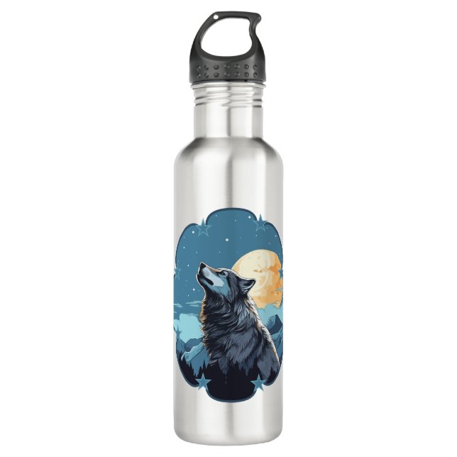 Wolf Moon Stars Edelstahlflasche (Vorderseite)