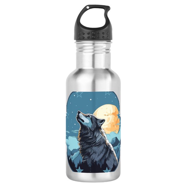 Wolf Moon Stars Edelstahlflasche (Vorderseite)
