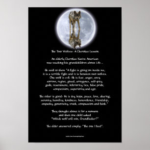 Wolf & Moon TWO WOLVES CHEROKEE TALE Art Poster