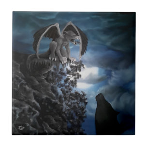 Wolf Moon - Wolf mit Golem Fliese